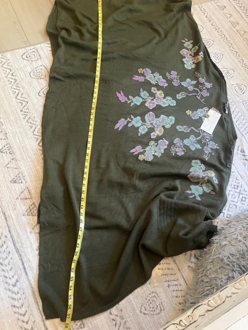 Randolph Duke Olive Knit Pullover with Pastel Floral Accents - Picture 8 of 8
